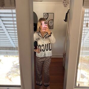 Women's Cream and Brown Pajama Set